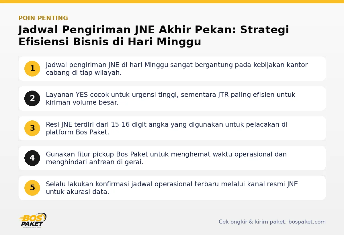 Infografis poin penting Jadwal pengiriman JNE - Bos Paket