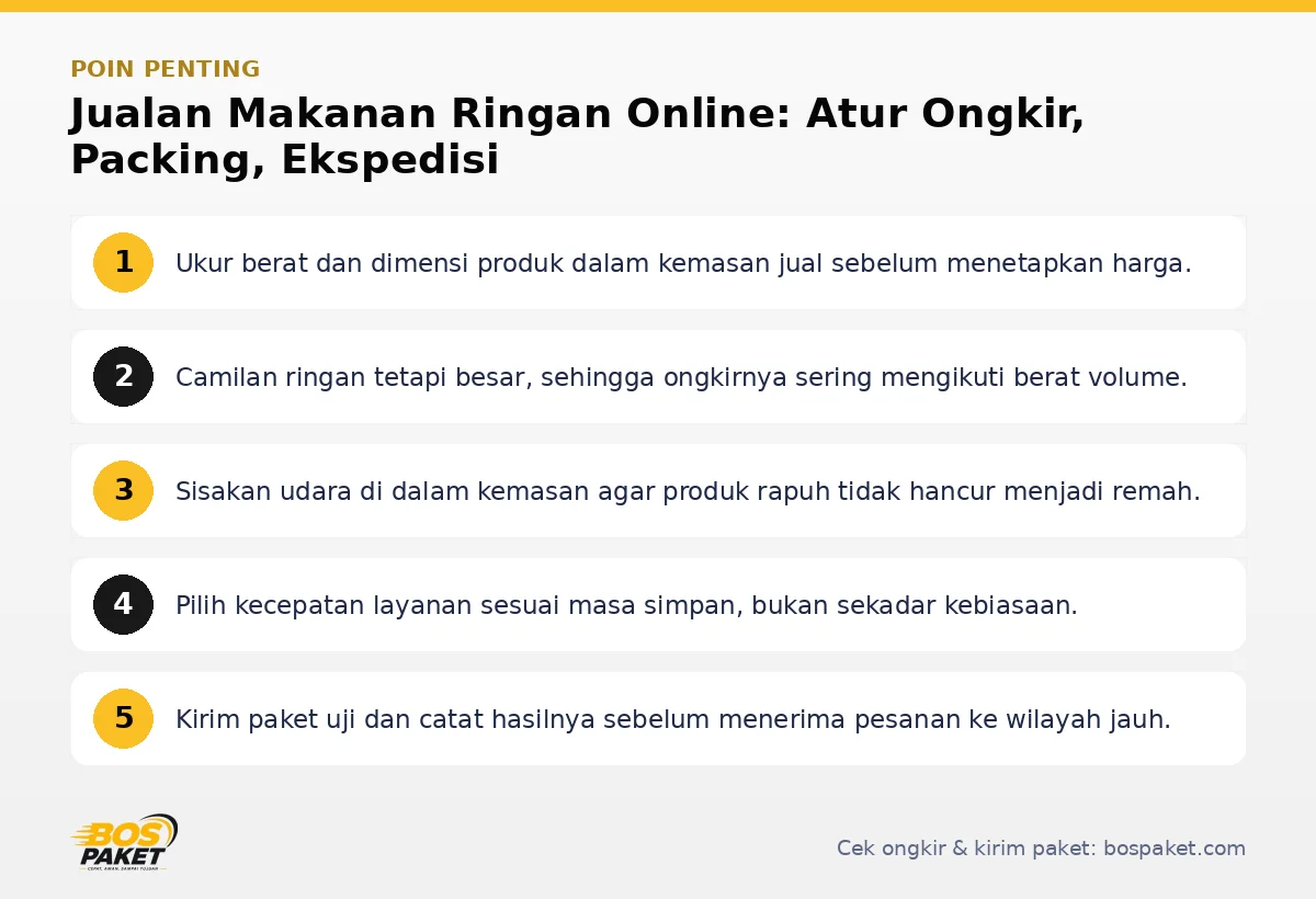 Poin penting: Jualan Makanan Ringan Online: Atur Ongkir, Packing, Ekspedisi