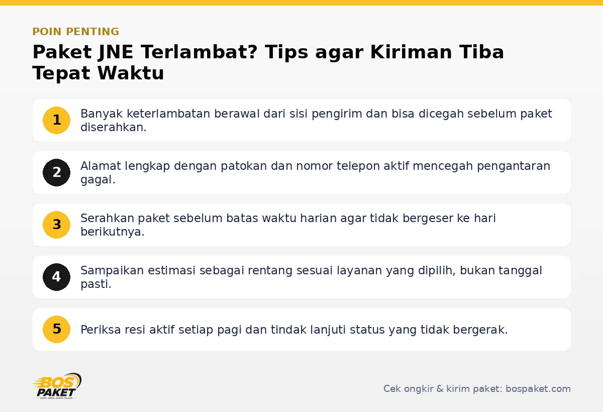 Poin penting: Paket JNE Terlambat? Tips agar Kiriman Tiba Tepat Waktu